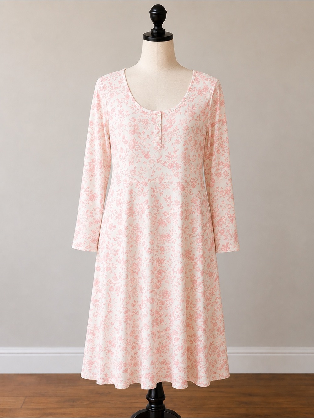 Chaps Pale Pink Floral Long Sleeve Scoop Neck Nightdress